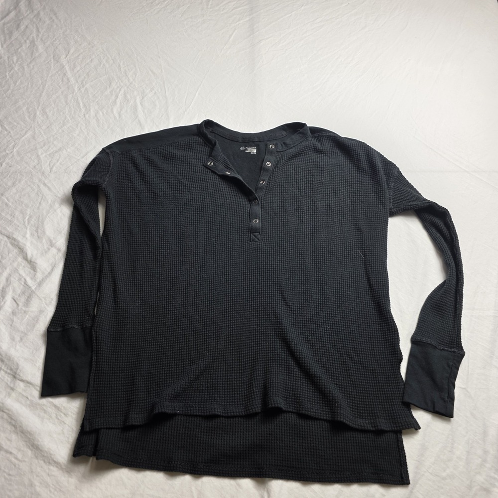 Offline Aerie Women's shirt Waffle Knit Henley Top Black Long Sleeve XS